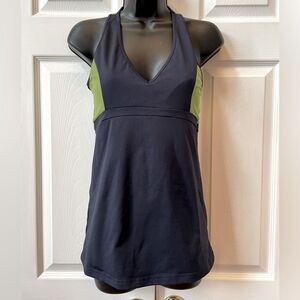 Navy Blue and Lime Green Tankini Top EUC Size Large